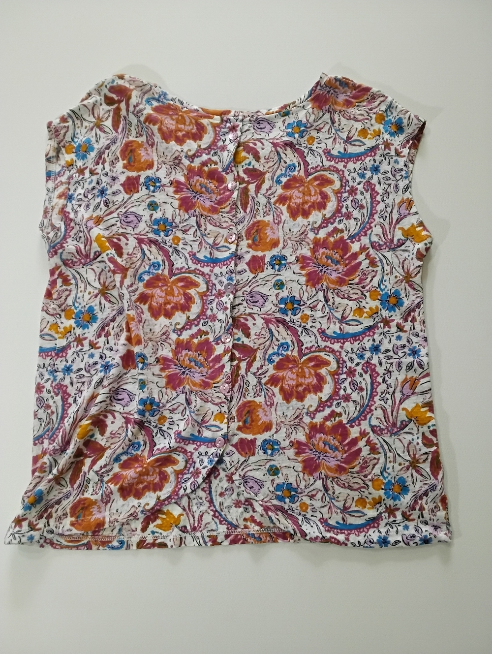Joie 100% Linen Top Womens Medium White Pink Orange Tropical Floral Boho Luxury - Picture 3 of 8